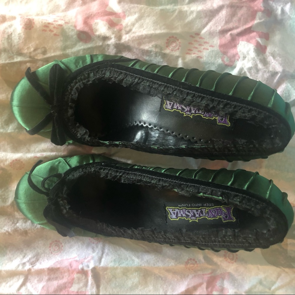 Sassy green and black lace heels